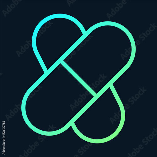 Intertwined rounded gradient lines forming an abstract shape on dark background