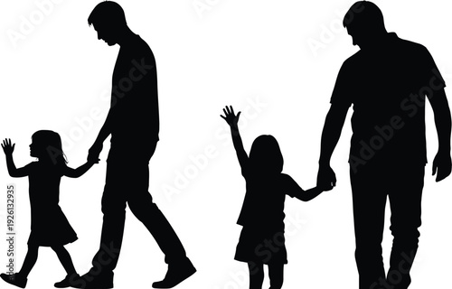 A man and a little girl walk hand in hand