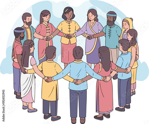 Diverse group of people holding hands in a circle