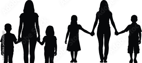 A family of two mothers and three children walking hand in hand