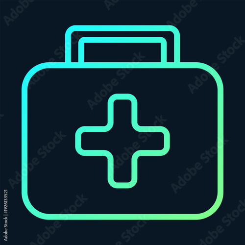 A first aid kit icon with a plus symbol on a dark background