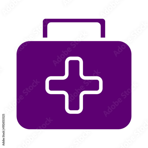 Purple first aid kit icon with white cross and handle