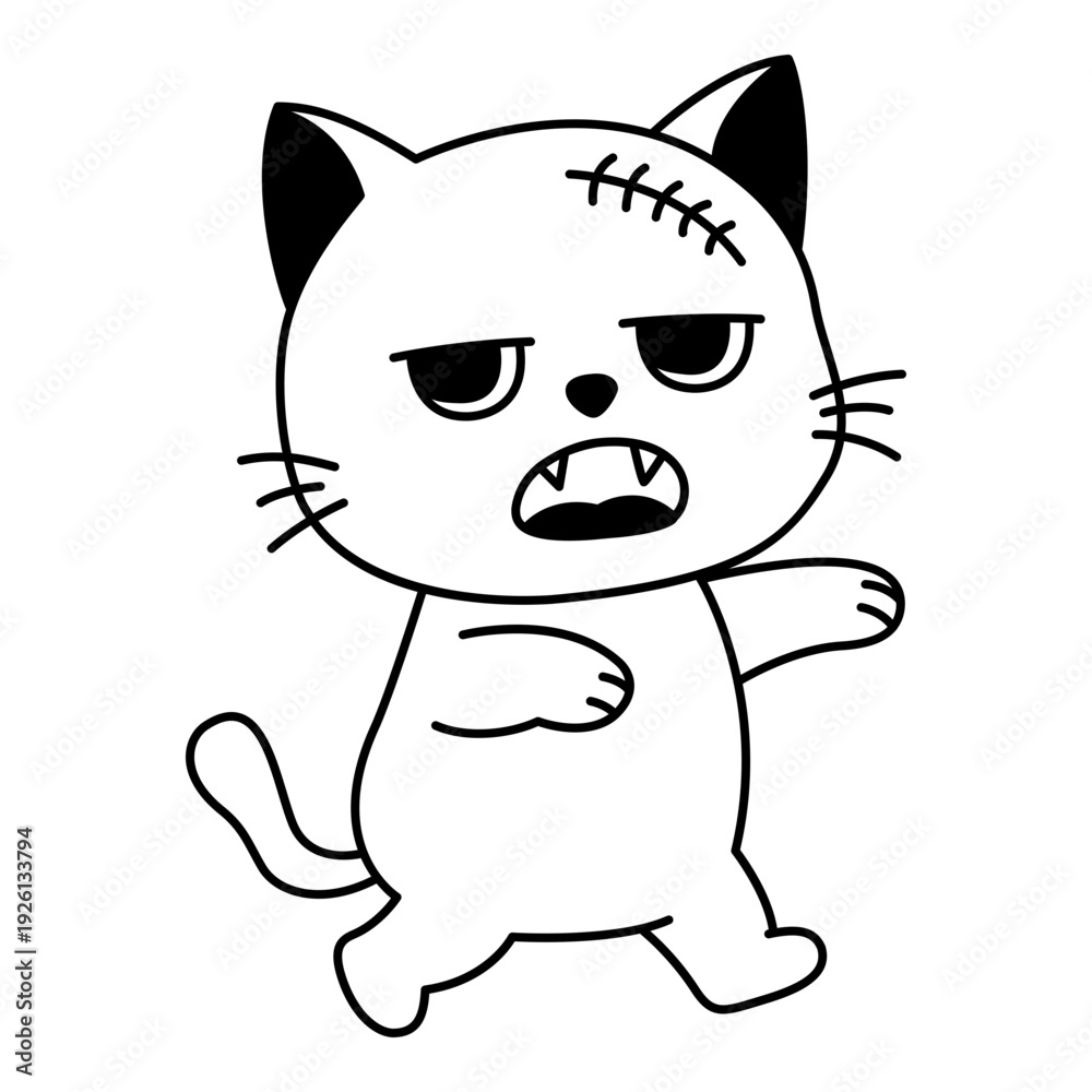 Obraz premium Zombie cat in line style. Zombie icon. Cat sticker. Cute sticker