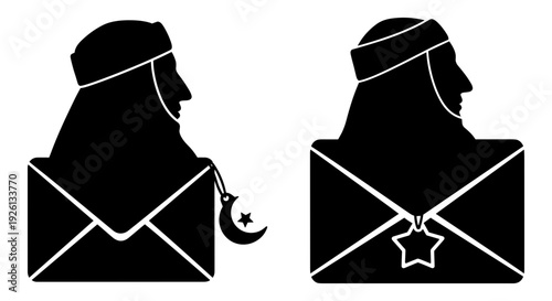 Set of 2 envelope icons with religious headwear vector