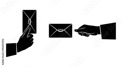 Depiction of a hand cutting open and receiving an envelope with a letter inside Vector, illustration