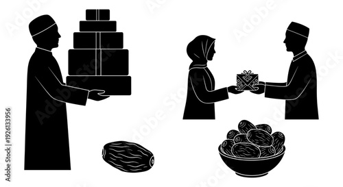 Traditional gift exchange between two individuals during a cultural ceremony Vector, illustration