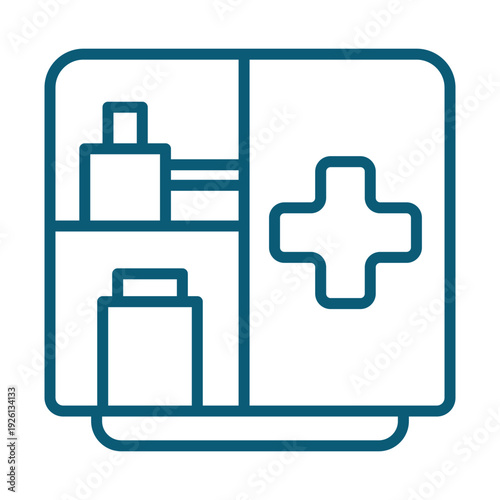 Medical cabinet with bottles and a cross icon