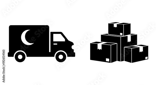 Overnight delivery truck transporting stacked cargo boxes for logistics service Vector, illustration
