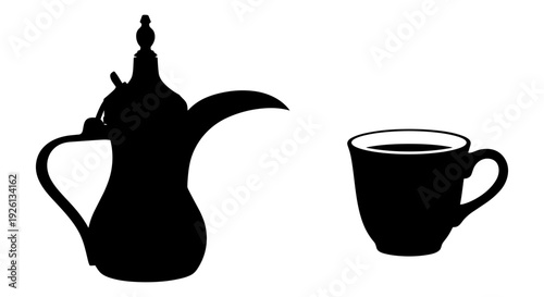 Traditional arabic coffee pot and cup set against a plain background Vector, illustration