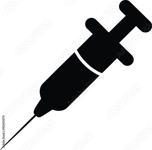 Medical Syringe Icon with Needle Healthcare Concept Simple Vector Illustration