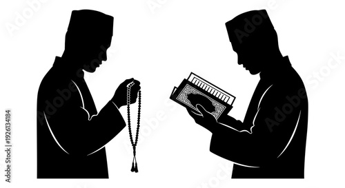 Two silhouettes sharing an accordion between them in a musical exchange. Vector, illustration