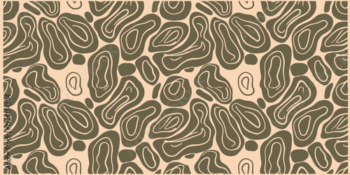 Seamless abstract topographic pattern with organic contour shapes. Earthy layered design inspired by map elevation lines. Repeating modern background ideal for wallpaper, fabric .