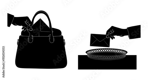 Elegant purse and handbag accessory set displayed on a dark background Vector, illustration