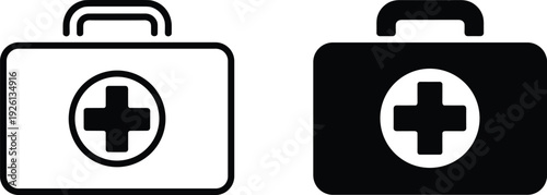 First Aid Kit Icons: Outline and Solid Fill Medical Bag with Cross