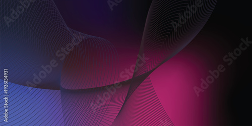 Bold megenta, blue, and black gradient streaks curving through a moody grainy backdrop, enhanced with gentle glow and layered transparency, suitable for contemporary poster or header compositions.