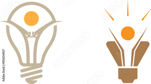 Vector illustration of an egg balanced on a spoon, designed like a glowing light bulb symbolizing the idea, energy, and innovation concept