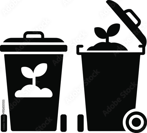 Compost Bins with Seedlings Growing Recycling Concept Isolated Icon