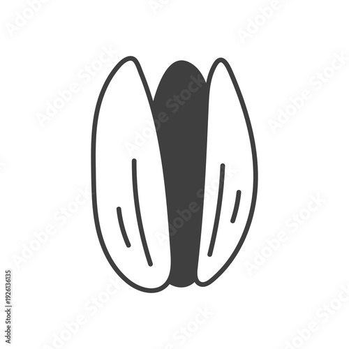 Pistachio with Shell Icon. Hand Drawn Black line art Nut doodle vector illustration. Food taste flavor symbol.