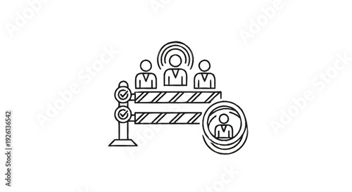 Business meeting blocked by barrier and security.