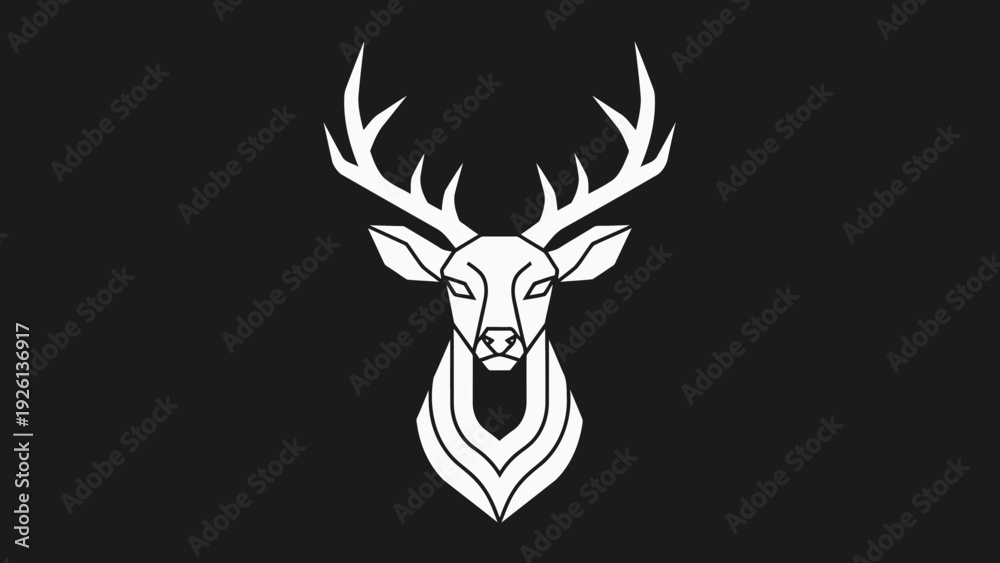 Naklejka premium Elegant White Stag Head Emblem on Black Background.