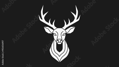 Elegant White Stag Head Emblem on Black Background.