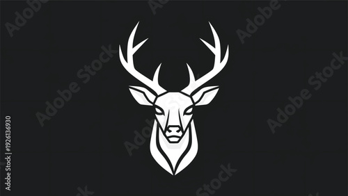Elegant White Deer Head Emblem with Majestic Antlers on Black.