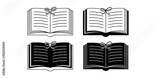 Open Book Silhouette Collection in Black and White Educational Style