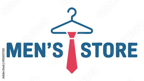 A stylish logo for a men's clothing and accessories store featuring a necktie and hanger
