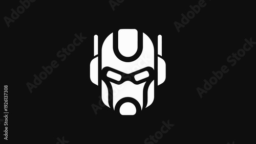Futuristic Robot Head Icon Design White.