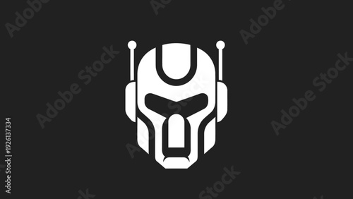 Futuristic Robot Head Icon with Antennas and Glowing Eyes.