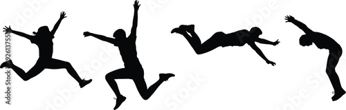 Silhouette Collection of Woman Jumping and Falling in Various Dynamic Poses vector illustration