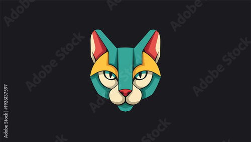 Geometric Cat Head Logo Design Abstract Art.