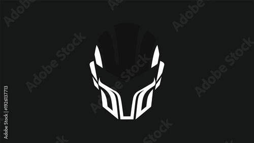 Futuristic Robotic Mask Silhouette Glowing White on Black Background.
