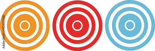 Set of three colorful target icons in orange, red, and blue featuring concentric circles and a bullseye for business goals and achievement concepts.