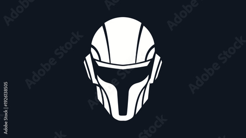 Futuristic White Helmet Icon on Dark Background.