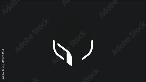 Abstract geometric symbol resembling a stylized mask or helmet.