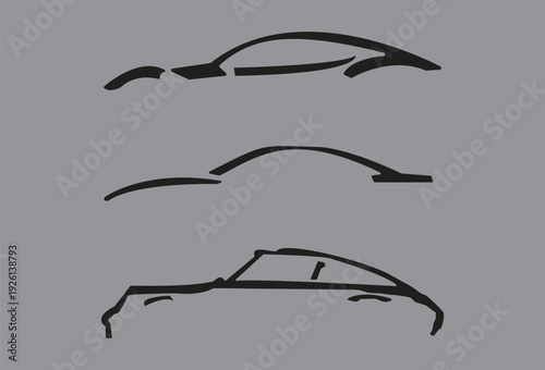 Minimal Black Car Outline Silhouette Collection with Side View Profiles