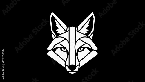 Geometric Fox Head Emblem Design on Black Background.
