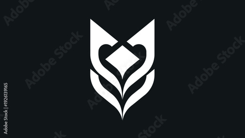 Abstract White Geometric Symbol Design on Black Background.