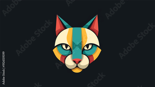Colorful Abstract Cat Face Geometric Design.