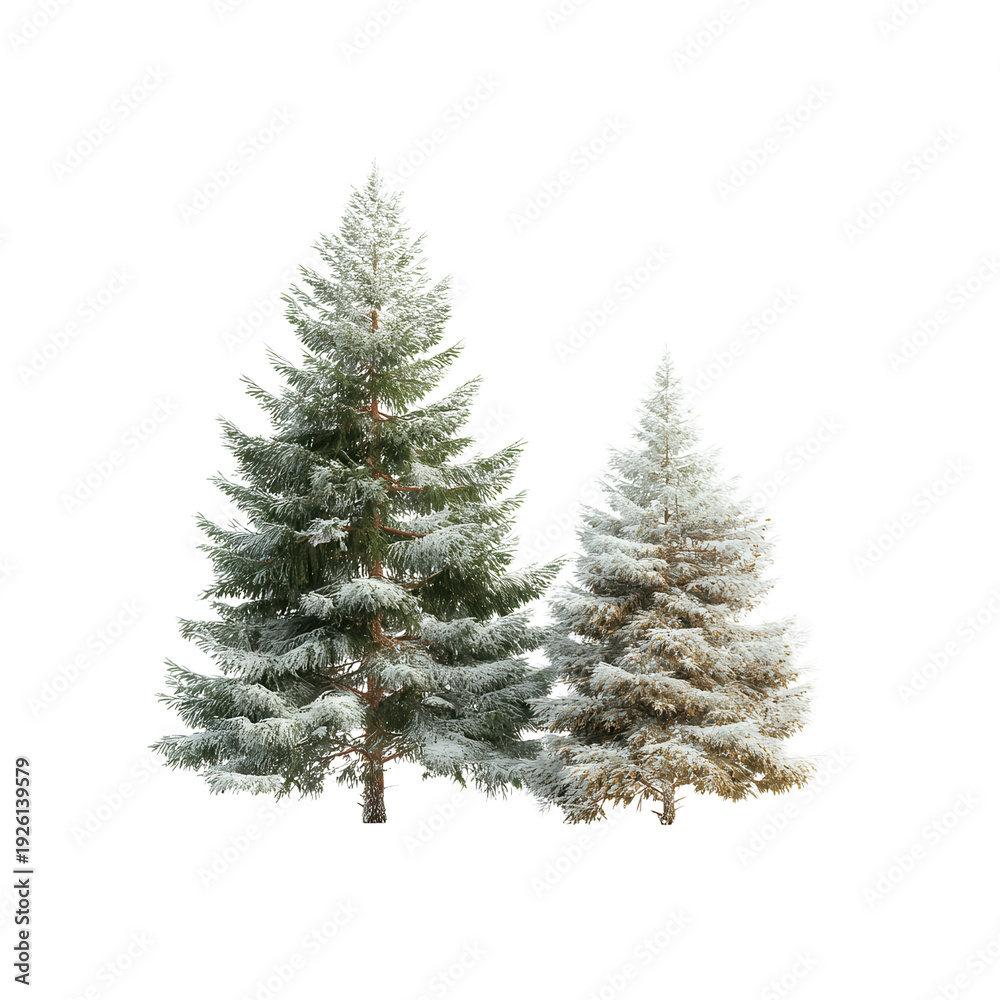Fototapeta premium Snowy Evergreen Trees on Transparent Background