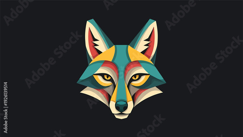 Geometric Fox Head Illustration Vibrant Colors Dark Background.