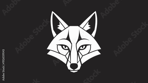 Geometric Fox Head Illustration White Lines on Black Background.