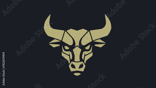 Geometric Golden Bull Head Emblem on Dark Background.