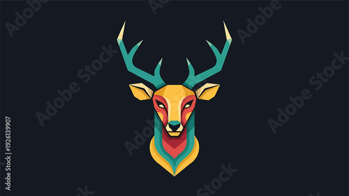 Colorful Abstract Deer Head Illustration with Majestic Antlers.
