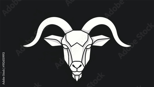 Geometric Goat Head Emblem with Majestic Horns.