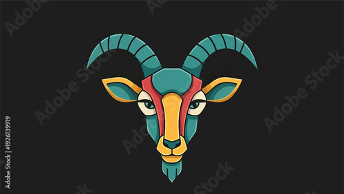 Geometric Goat Head Zodiac Symbol Illustration.