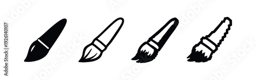 Variety of paint brush icons, from solid and outlined to a distinctive pixelated style.