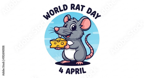 World rat day on april 4th cartoon mouse holding cheese illustration