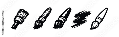 Collection of artistic paint brush icons with different textures and a brushstroke element.